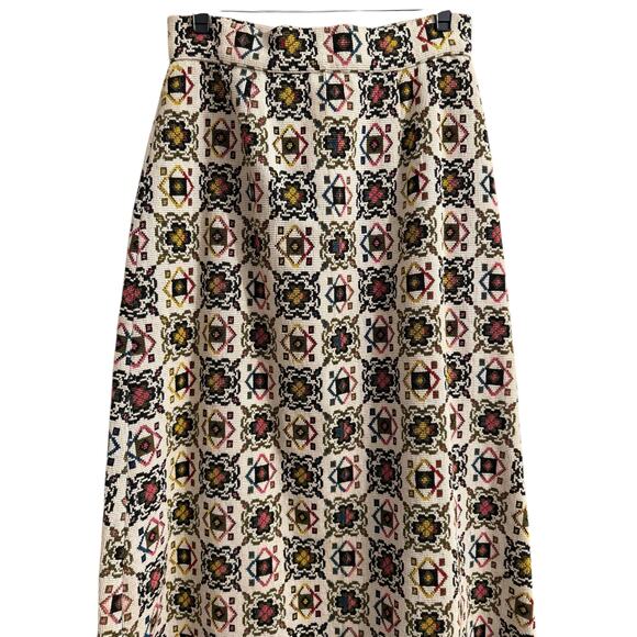 VTG 70s Tapestry Carpet Weight MAXI SKIRT Zip XS Needlepoint Pattern Handmade - Picture 6 of 13
